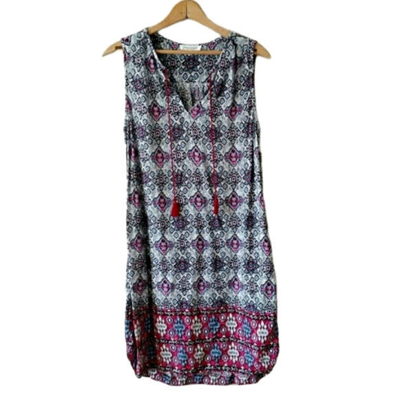 Beach Lunch Lounge Boho Tassel Shift Dress bkue Pink sz small - Picture 1 of 8